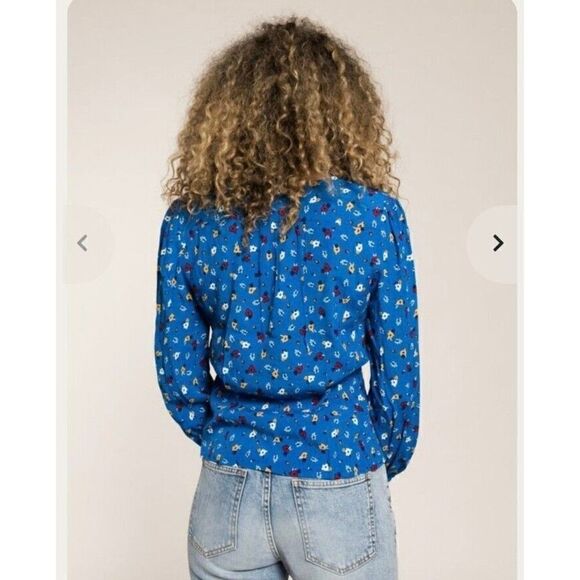 ba&sh Lali Blue Floral Button V Neck Long Sleeve Blouse Women's Size Small - Picture 4 of 9